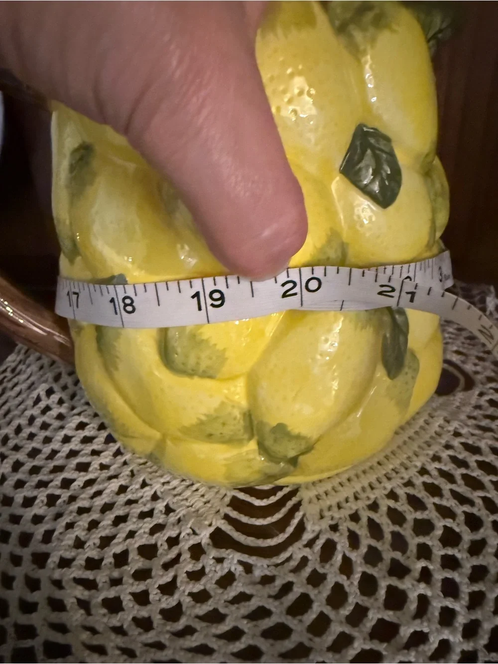 Hand-Painted Yellow Ceramic Lemon Pitcher with Leaf Accents